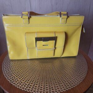 Anne Klein Summery Vegan Patent Yellow Handbag